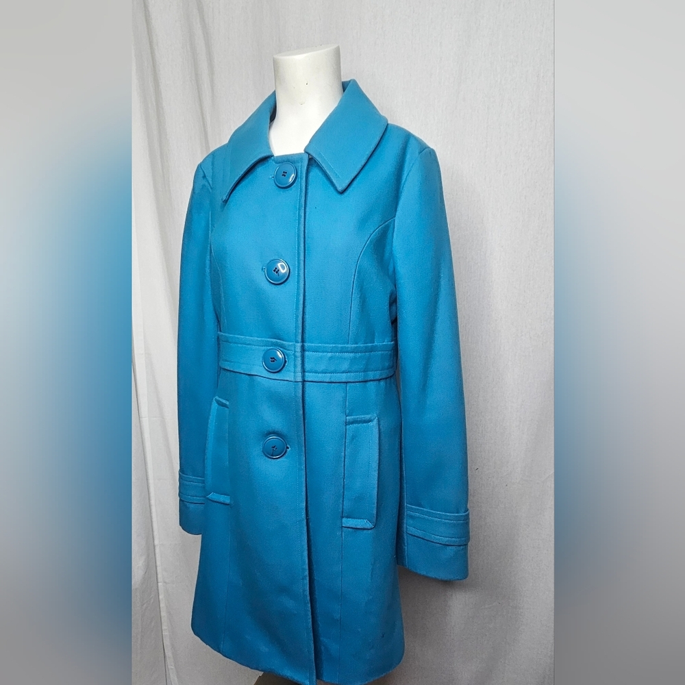 Tulle Original Clothing Anthropologie Teal Blue Wool Pea Coat Jacket Size L - Picture 3 of 13